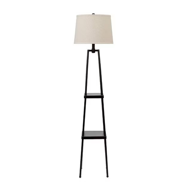 58" Etagere Floor Lamp with Shelves/Beige Linen Shade Black - Cresswell Lighting | Target