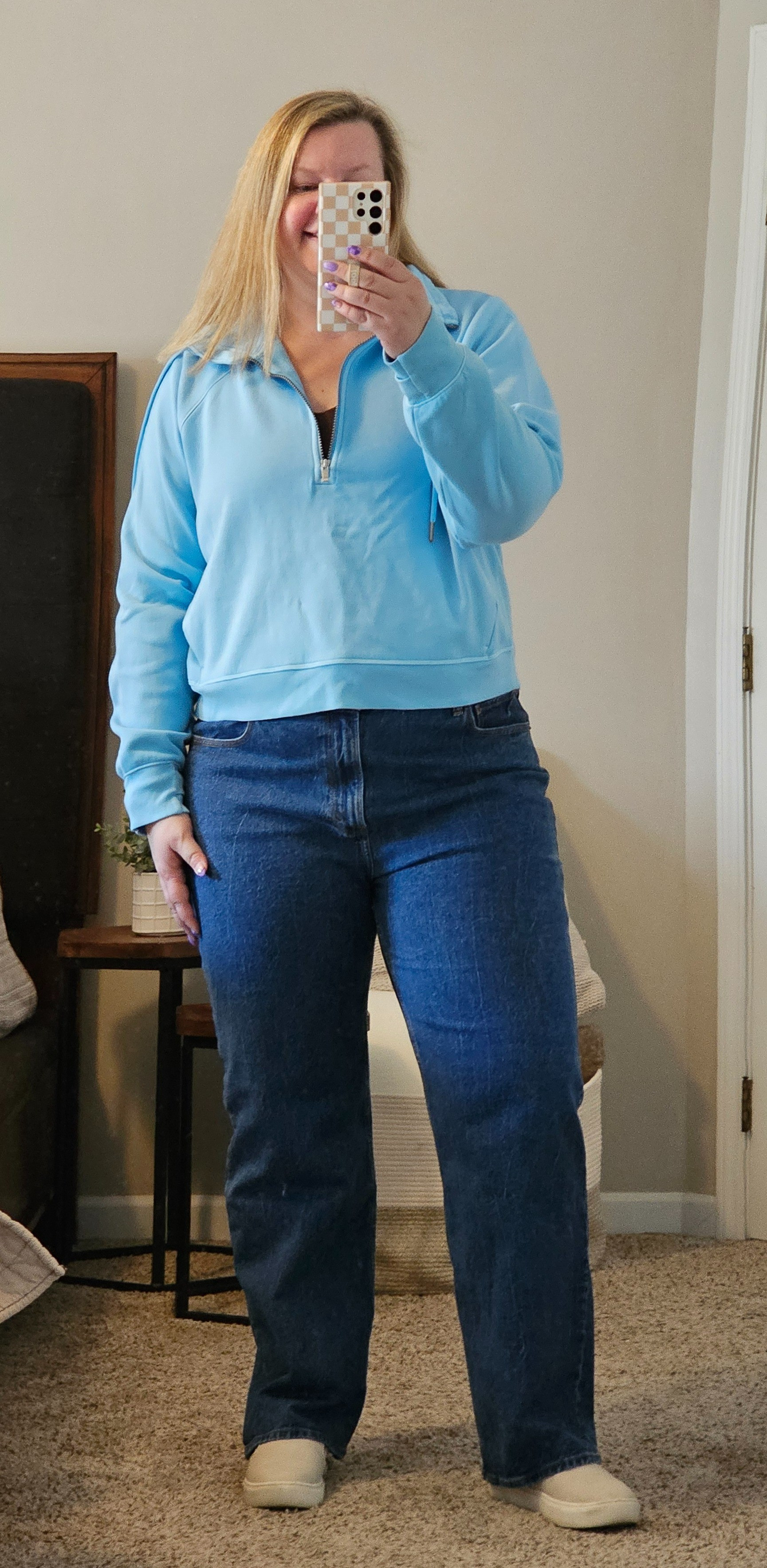 This is a great lightweight top to help transition from cold to hot or hot to cold.  I love the bright blue color.  Tops is a bit cropped- wearing the XXL here.  Jeans are a 34 regular. 

#LTKover40 #LTKSpringSale #LTKfindsunder100
