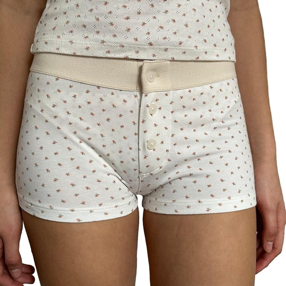 NUFIWI Women Lounge Shorts Button Floral Print Y2k Low Rise Sexy Micro Shorts Slim Fit Pajama Bot... | Amazon (US)