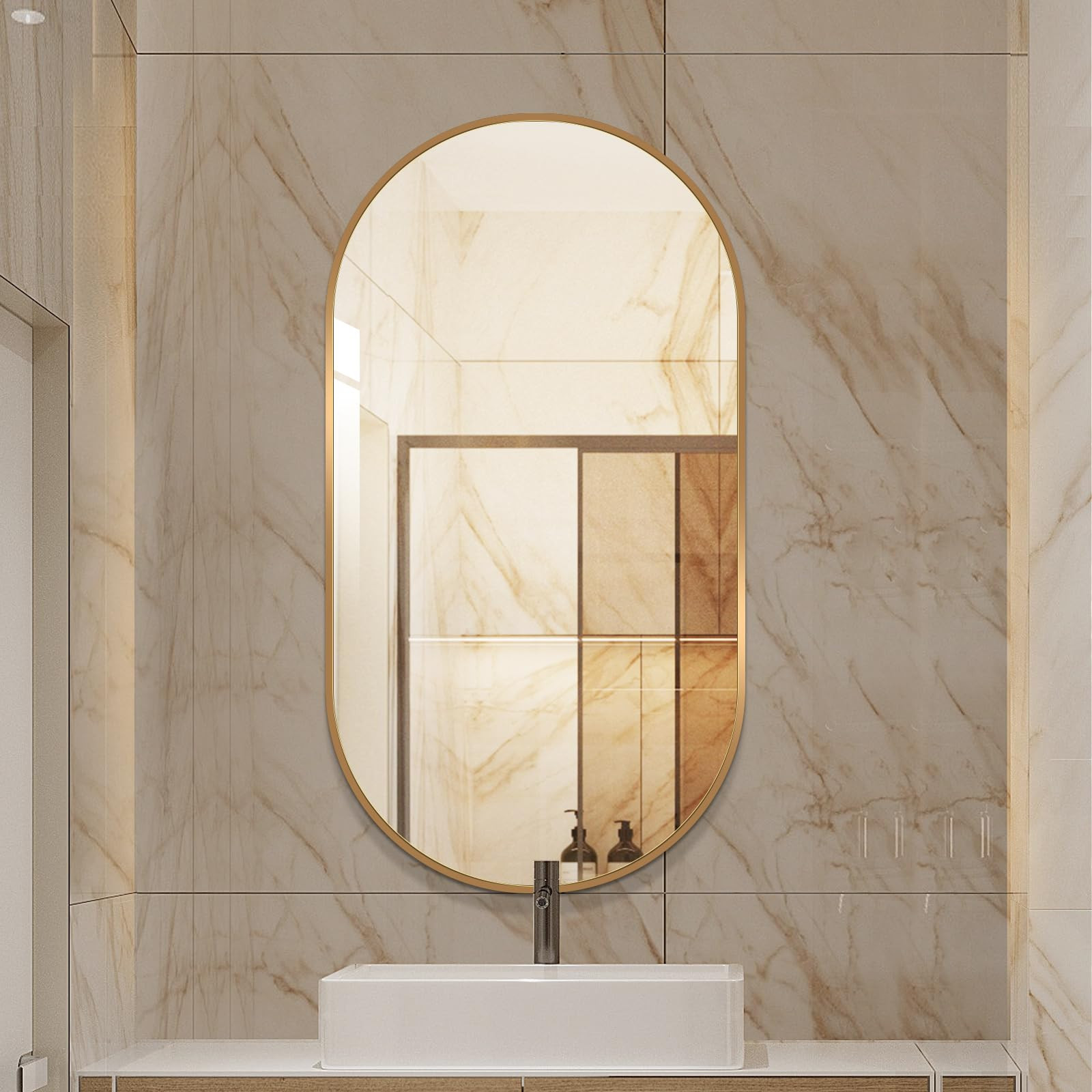 LAIYA 40x24inch Oval Wall Bathroom Mirror with Golden Aluminum Frame,Wall Mounted Oval Vanity Mir... | Amazon (US)