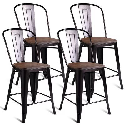 Costway Copper Set of 4 Metal Wood Counter Stool Kitchen Dining Bar Chairs Rustic Full Back | Target