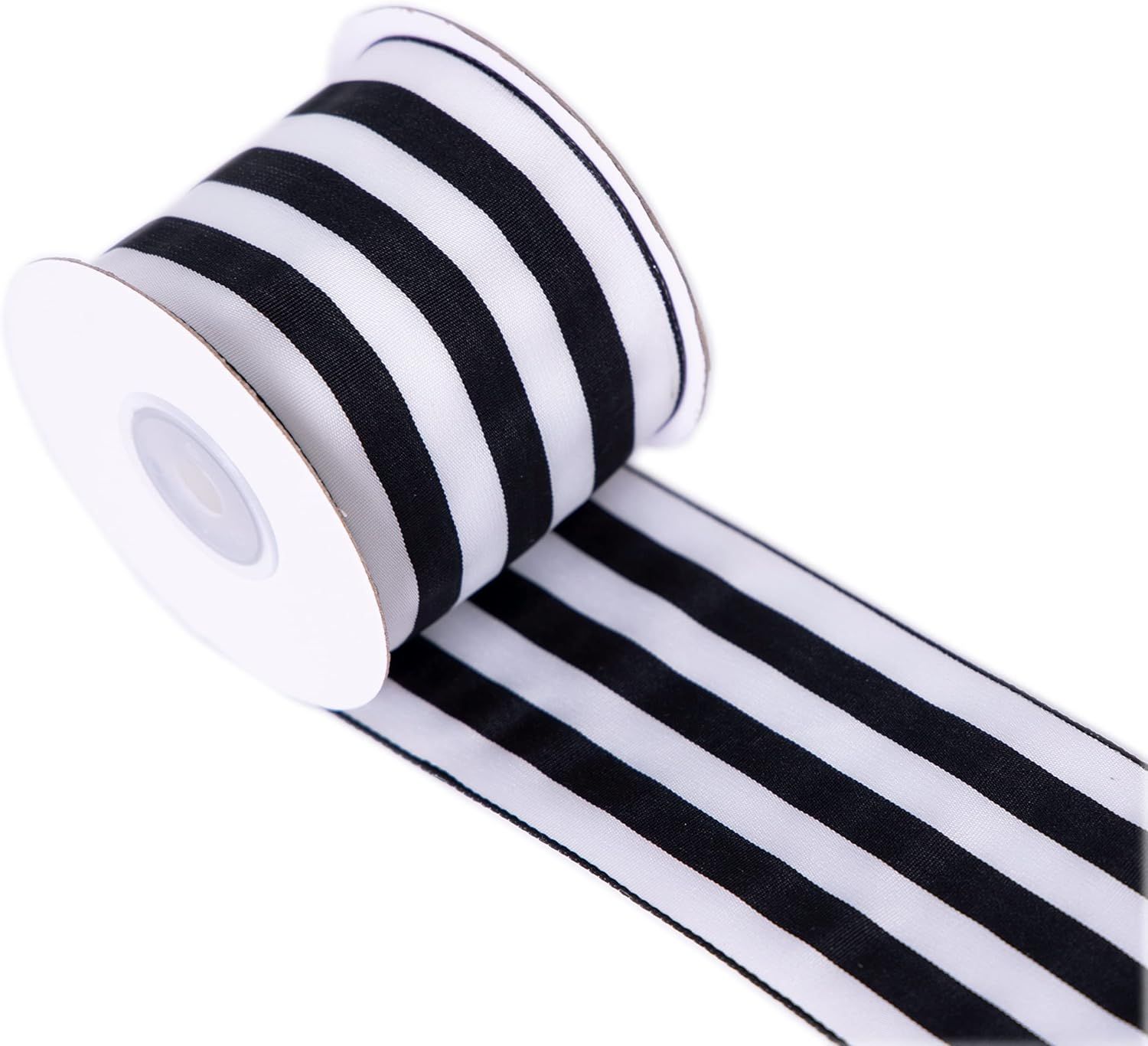 CSZD RIBBON 2.5inch Wide 10 Yards Wired Gift Wrapping Ribbon Black White Stripe Wired Ribbon for ... | Amazon (US)