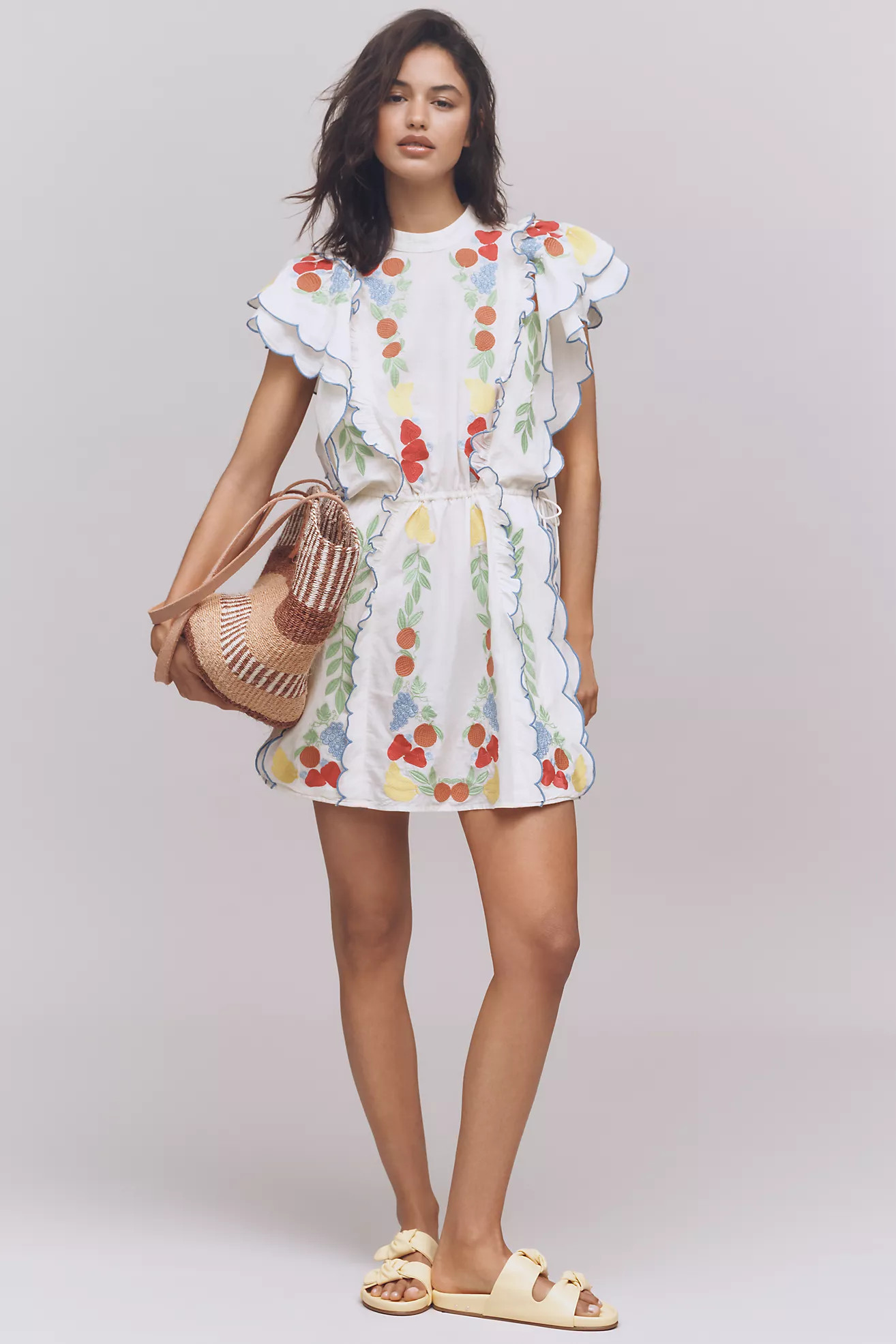 Farm Rio x Anthropologie Embroidered Ruffle mini Dress | Anthropologie (US)