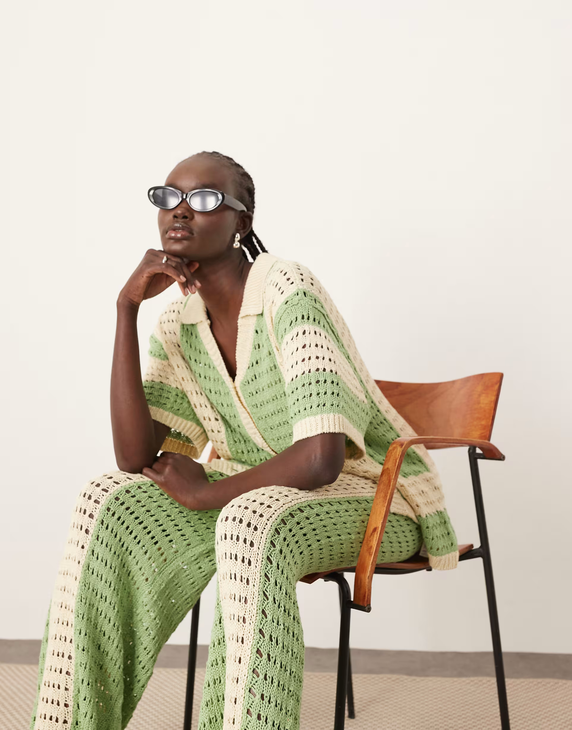 ARRANGE knitted vertical stripe oversized shirt co-ord in green | ASOS (Global)