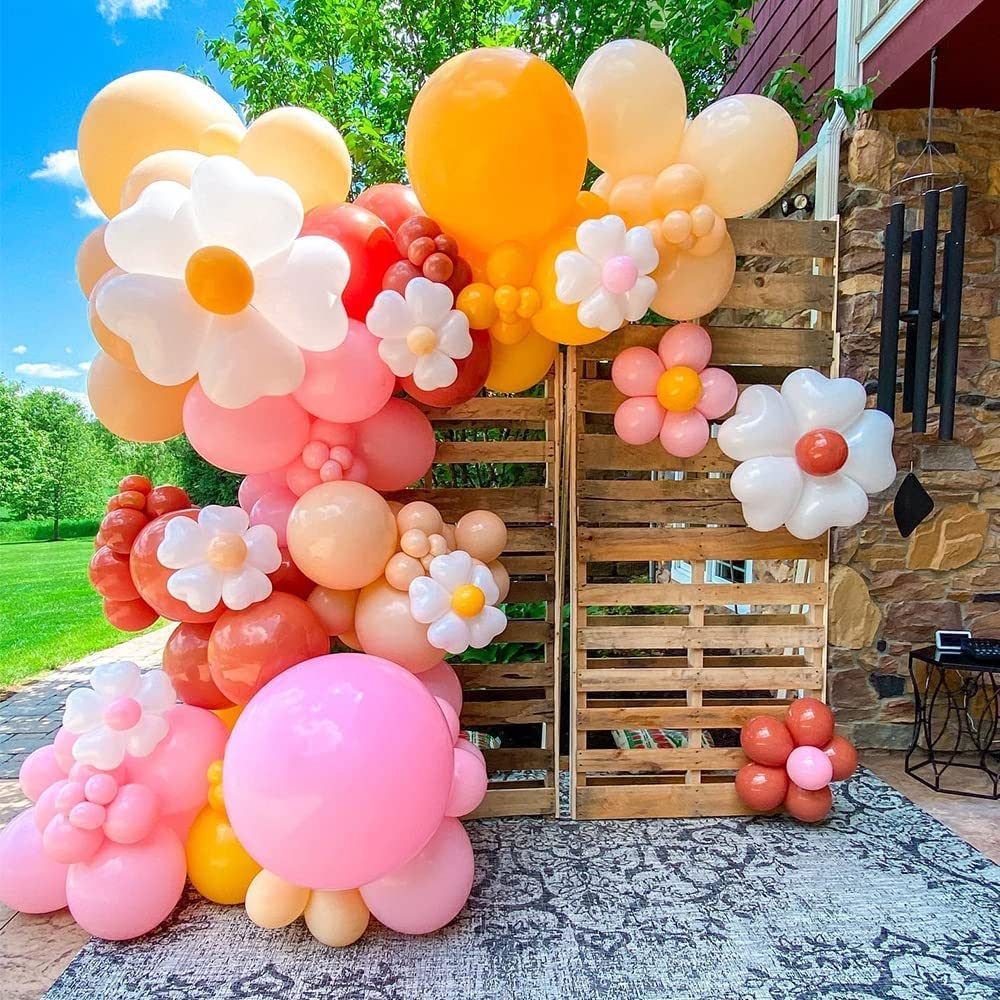 155Pcs Daisy Balloon Arch Garland Kit Macaron Pink Yellow Orange White Heart Balloons with Plum C... | Amazon (US)