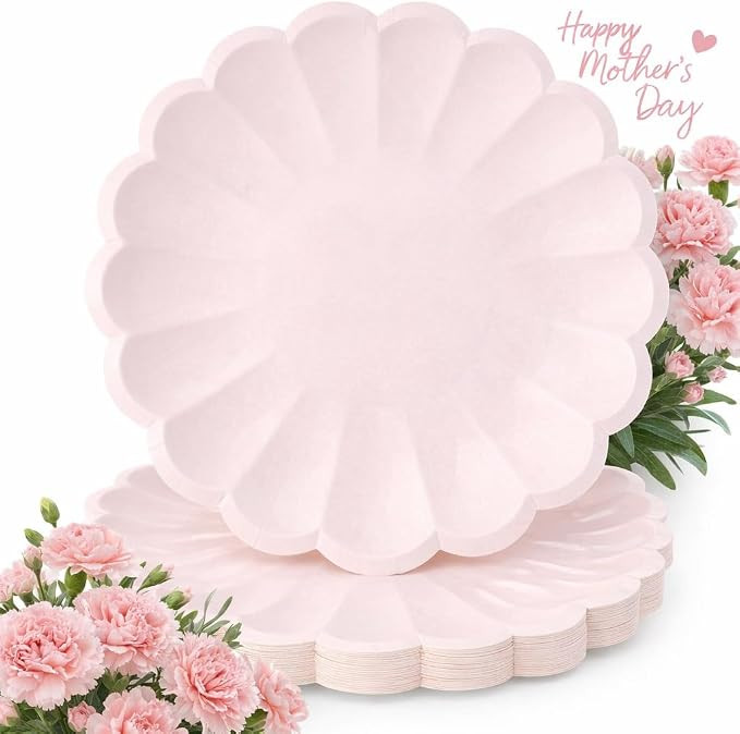 30 Pcs Pink Paper Plates 9.5 In Pink Plates Disposable Heavy Duty(350gms) Mothers Day Plate Scall... | Amazon (US)