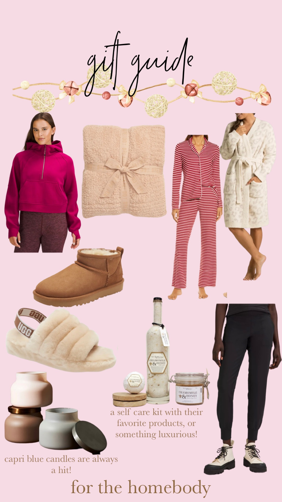 Gift guide for the homebody! Uggs, barefoot dreams, slippers, bubble bath, Lululemon 

#LTKHoliday #LTKhome #LTKSeasonal