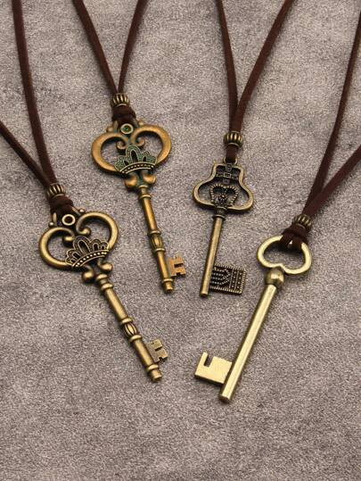 1pc Vintage Copper Tone Alloy Hollow Key Pendant Necklace, Fits For Halloween Cosplay, Couples Da... | SHEIN