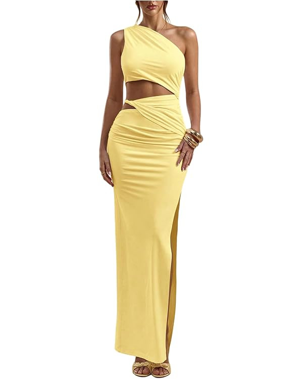 Floerns Women's One Shoulder Cutout Maxi Party Dress Sleeveless Split Bodycon Wedding Guest Night... | Amazon (US)