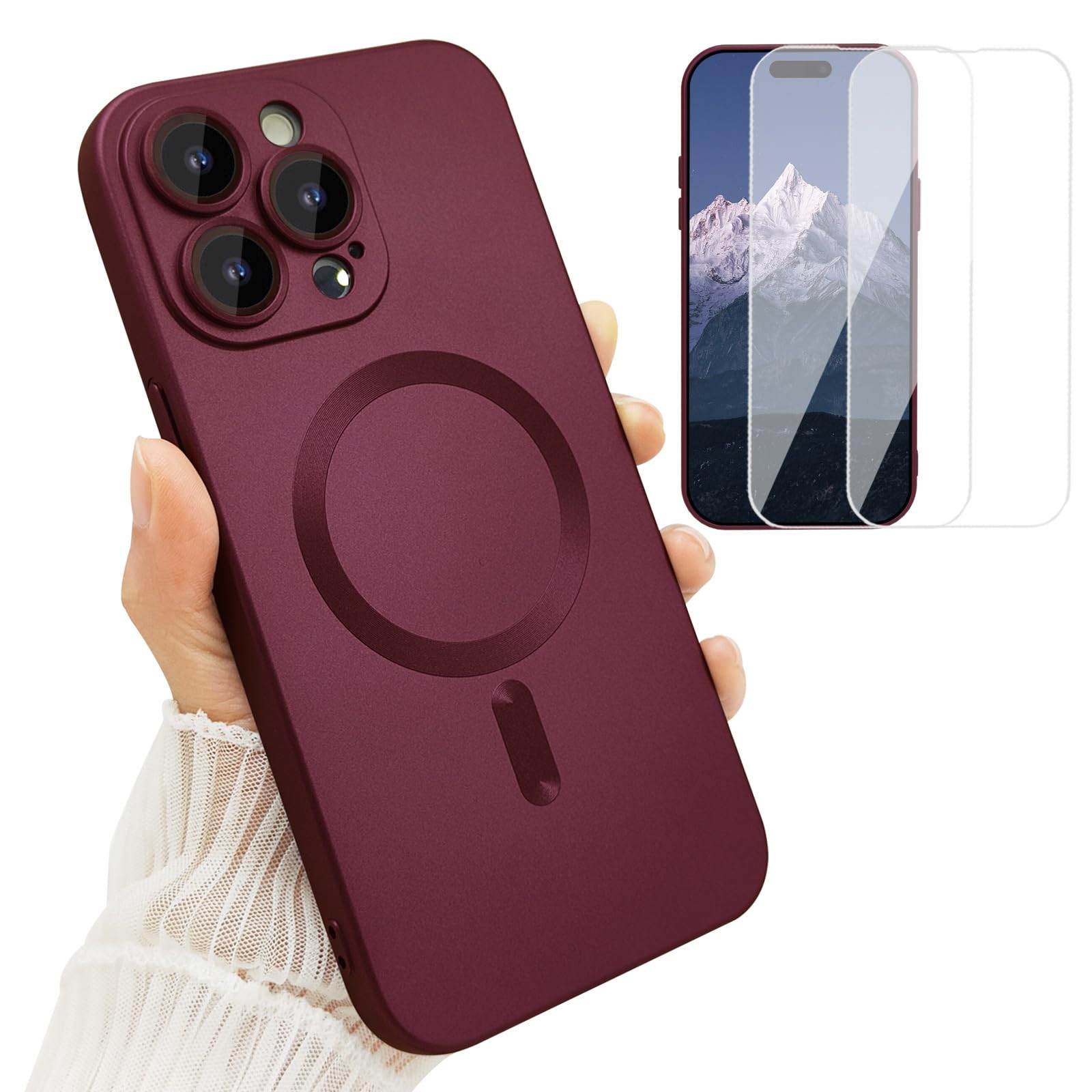 Magnetic Case for iPhone 15 Pro Max Phone Case for Women, [Compatible with MagSafe] Matte Soft Me... | Amazon (US)