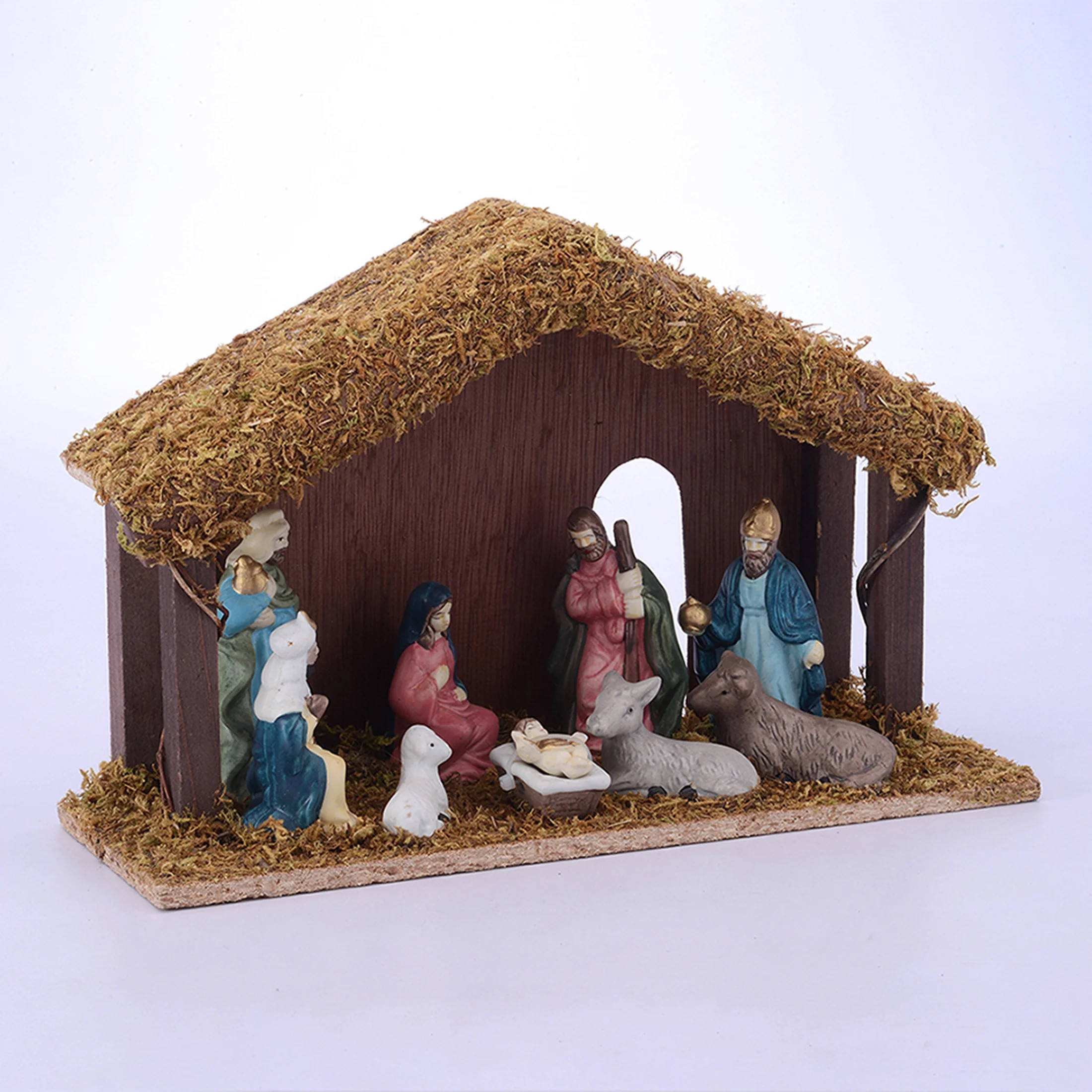 Holiday Time 11-Piece Porcelain Nativity Scene with Wooden Stable - Walmart.com | Walmart (US)