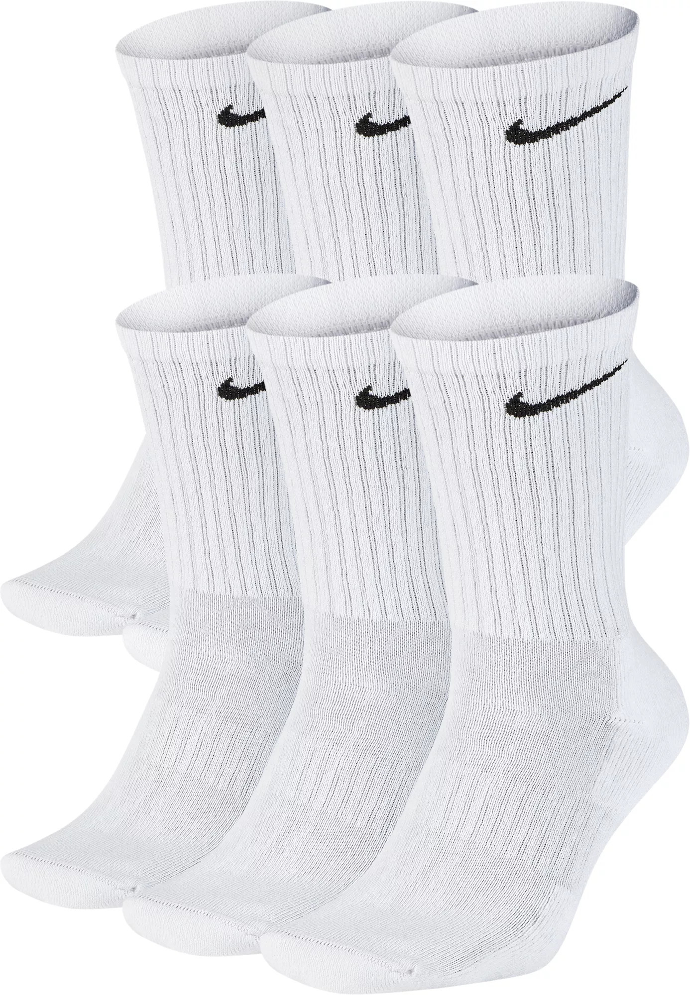 Nike Kids' Everyday Cushioned Crew Socks - 6 Pack, Small, White/Black | Dick's Sporting Goods