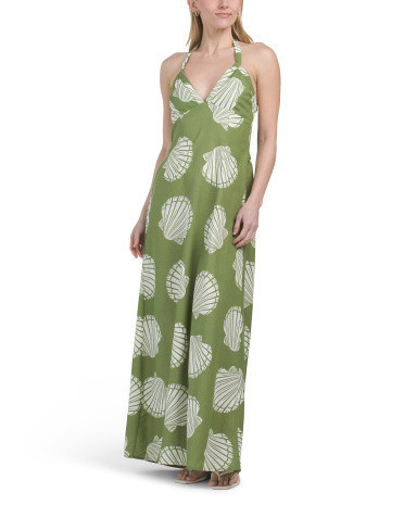 Seashell Printed Halter Neck Maxi Dress For Women, Cotton/Polyester/Linen | TJ Maxx