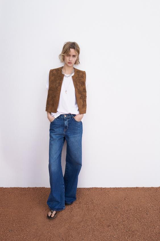 EMBROIDERED FAUX SUEDE VEST | Zara US