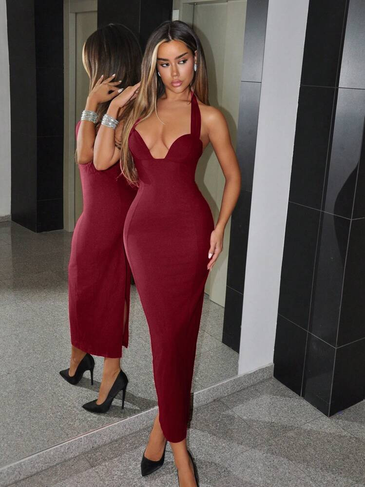 SHEIN ICON Slim Fit Cut-Out Neck Sleeveless Dress For Women | SHEIN