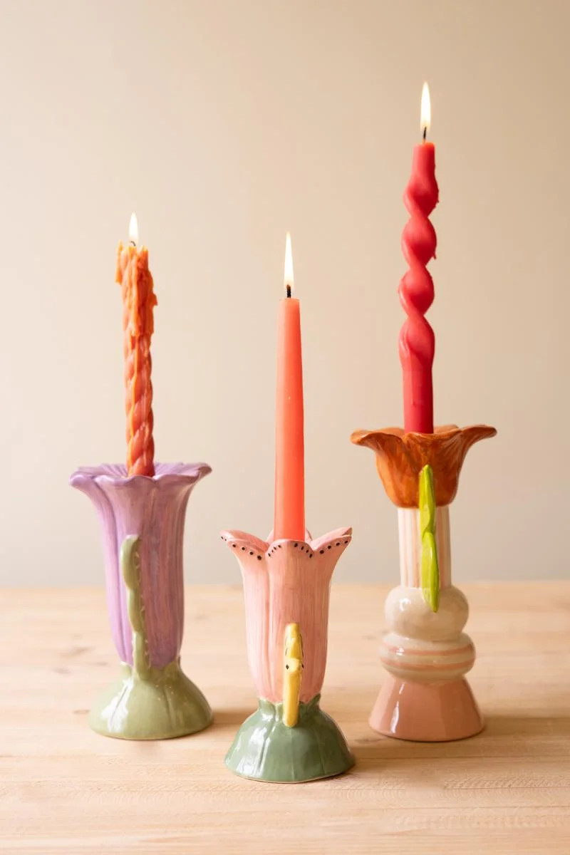 SET OF THREE CERAMIC FLOWER TAPER CANDLE HOLDERS | Wayfair North America