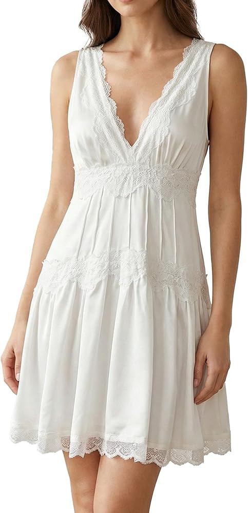 People Free Dress Dupes,People Free Dup ES,Women Lace Mini Slip Dress V Neck Flowy Summer Dress Y... | Amazon (US)