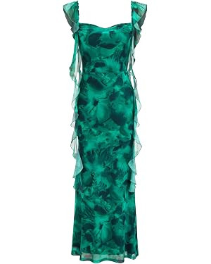 CIDER Women's Wedding Guest Dress Sleeveless Mesh Ruffle Maxi Formal Dress | Stretchy Tie Back, S... | Amazon (US)