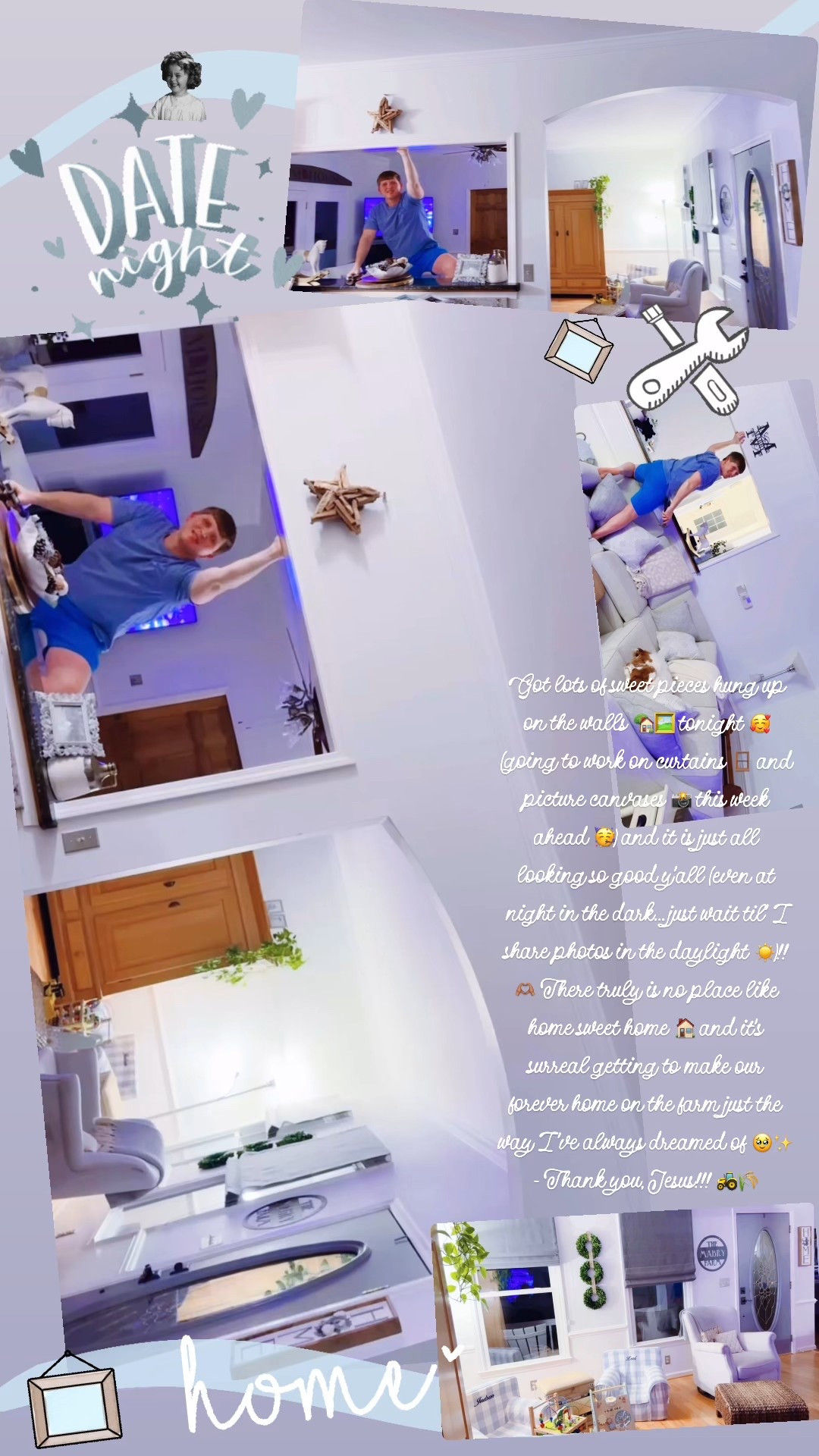 Got lots of sweet pieces hung up on the walls 🏡🖼️ tonight 🥰 (going to work on curtains 🪟 and picture canvases 📸 this week ahead 🥳) and it is just all looking so good y’all (even at night in the dark… just wait til’ I share photos in the daylight ☀️)!! 🫶🏽 There truly is no place like home sweet home 🏠 and it’s surreal getting to make our forever home on the farm just the way I’ve always dreamed of 🥹✨ - Thank you, Jesus!!! 🚜🌾