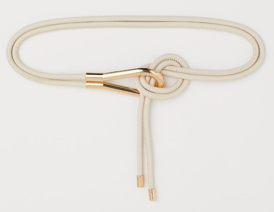 H&M WAIST BELT KNOT WAISTED BEIGE IVORY GOLD ROPE LOOP FAUX LEATHER VEGAN SMALL  | eBay | eBay US