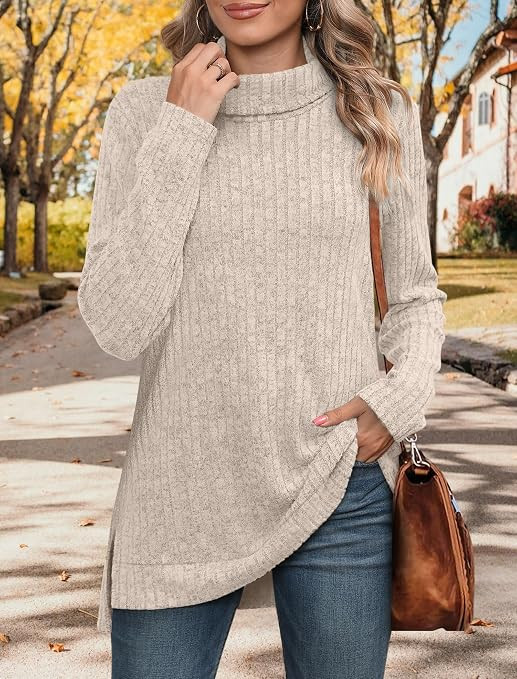 Womens Tunic Tops Turtleneck Long Sleeve Shirts Oversized Fall Sweaters Side Split High Low Hemli... | Amazon (US)
