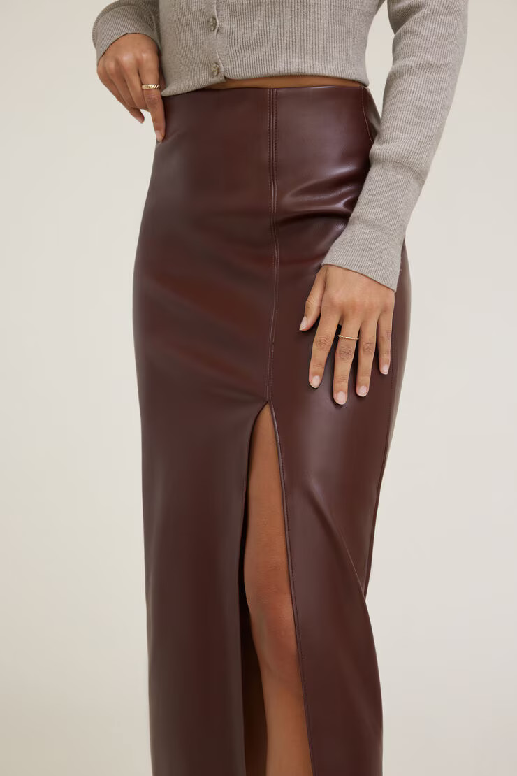 Marlow Faux Leather Midi Skirt | Dynamite Clothing