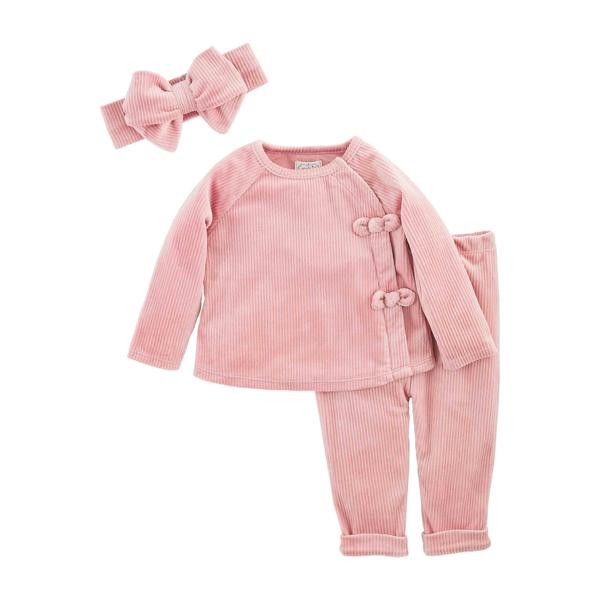 Pink Velour Baby Outfit Set | Mud Pie