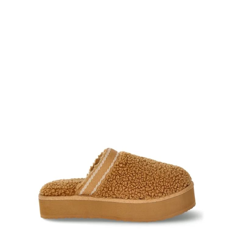 Joyspun Women’s Teddy Fleece Platform Clog Slippers | Walmart (US)