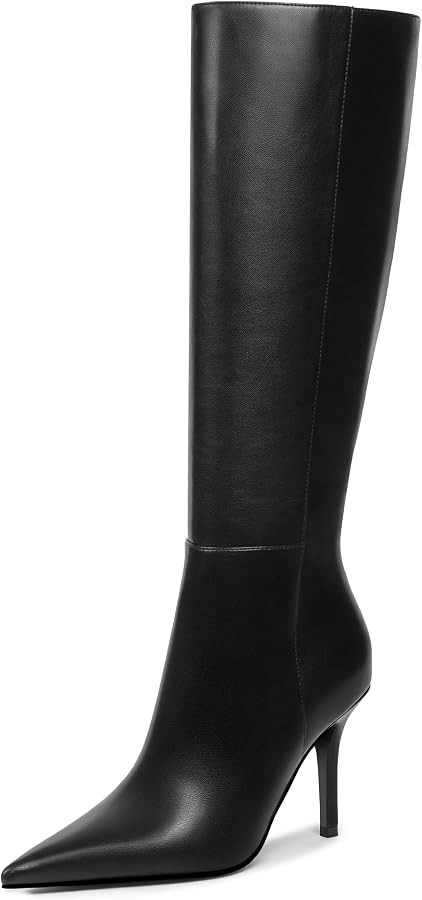 Women's Knee High Boots Stiletto Heel Pointed Toe Tall Boots Side Zipper Leather Fashion Long Boo... | Amazon (US)