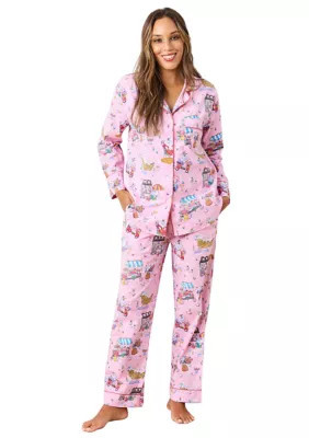 Printfresh Women's Persian Poodles Long Printed Pajama Set, Pink, Large | Belk