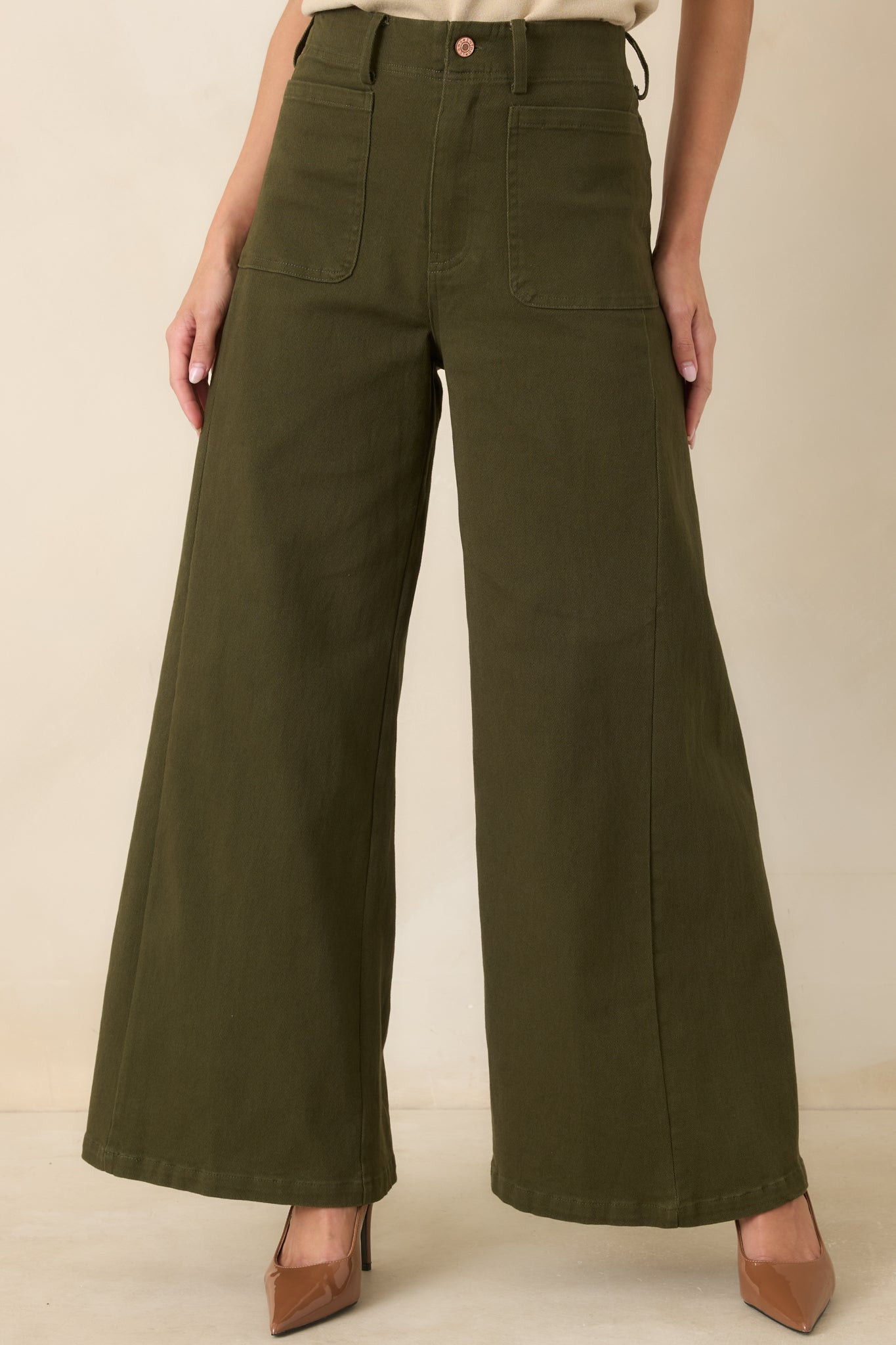 Grounded in Style Olive Green Cotton Wide Leg Pants | Red Dress