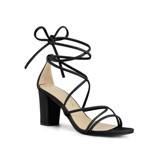 Allegra K Women's Open Toe Strappy Lace up Block Heel Sandals | Walmart (US)