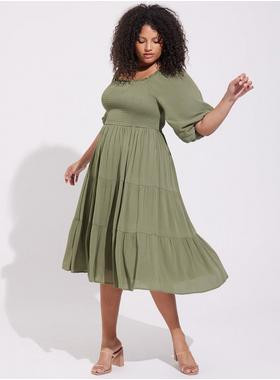 Midi Gauze Off The Shoulder Tiered Dress | Torrid (US & Canada)