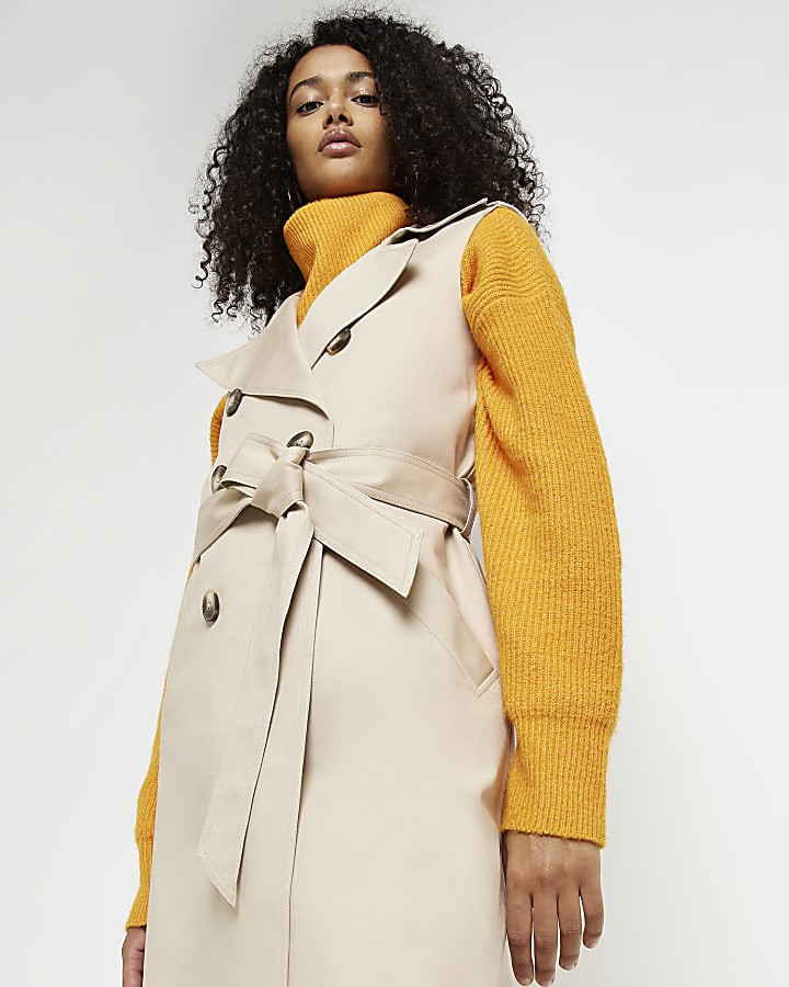 Beige sleeveless longline trench coat | River Island (UK & IE)