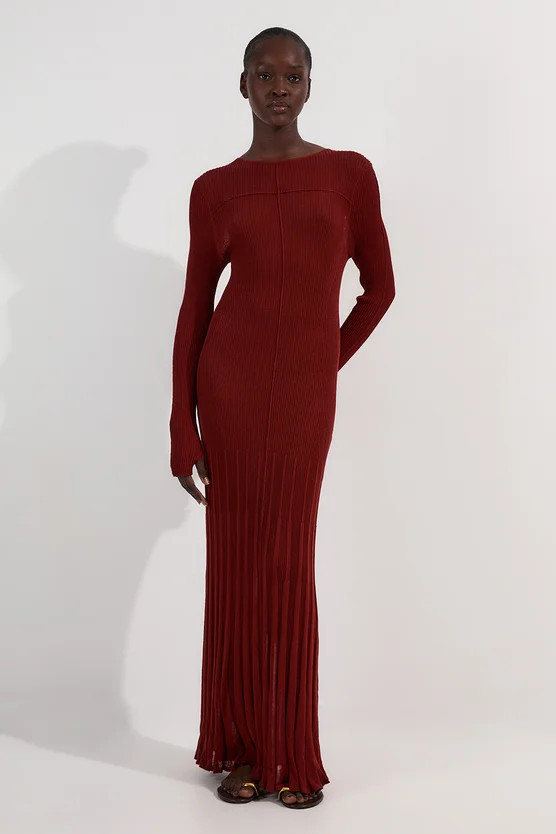 Drapey Sheer Rib Knitted Midi Dress | Karen Millen US