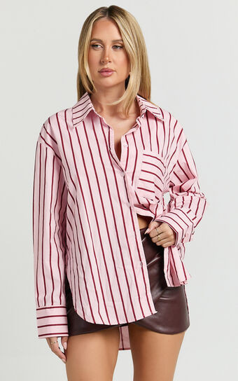 Ferzie Top - Oversized Striped Shirt in Multi | Showpo (ANZ)