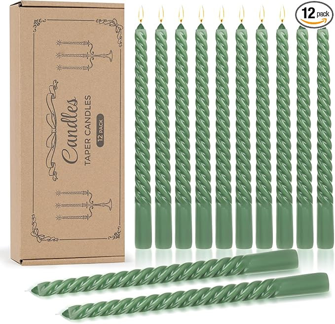 Tobeape 12 Pack Sage Green Taper Candles, 10 Inch Tall Unscented Dripless Candlesticks, 8 Hour Bu... | Amazon (US)