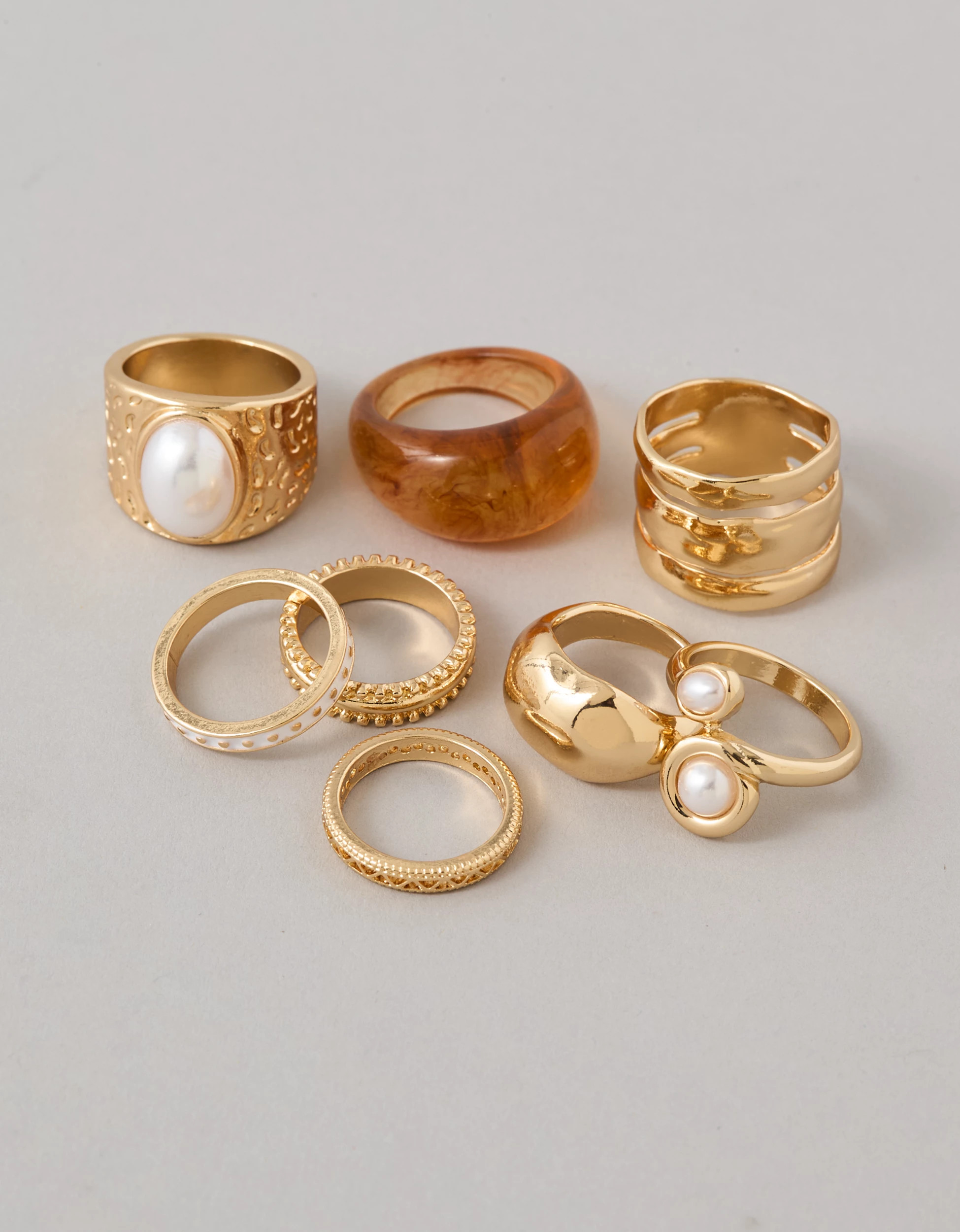 AE Pearl & Resin Rings 8-Pack | American Eagle Outfitters (US & CA)