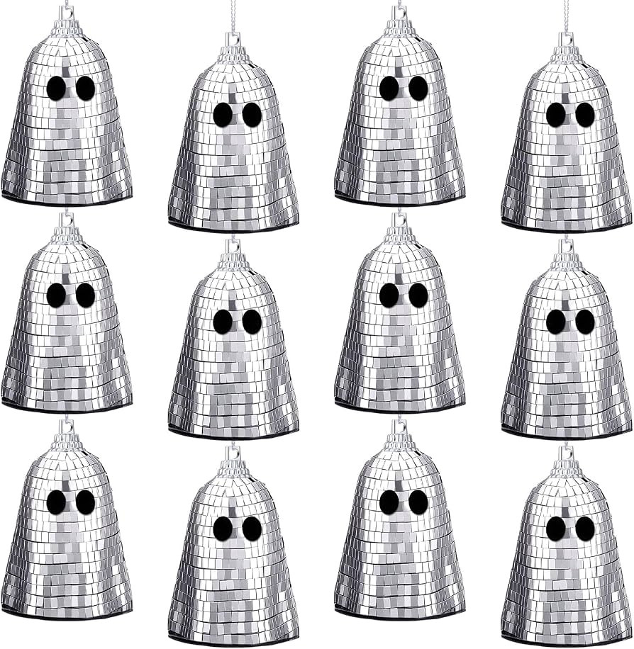 Simgoing 12 Pcs Summer Halloween Disco Ghosts Decor Halloween Ornament Silver Mirror Disco Skelet... | Amazon (US)