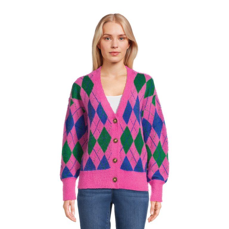 99 Jane Street Women's V-Neck Cardigan Sweater with Long Sleeves, Midweight, Sizes S-XXXL | Walmart (US)