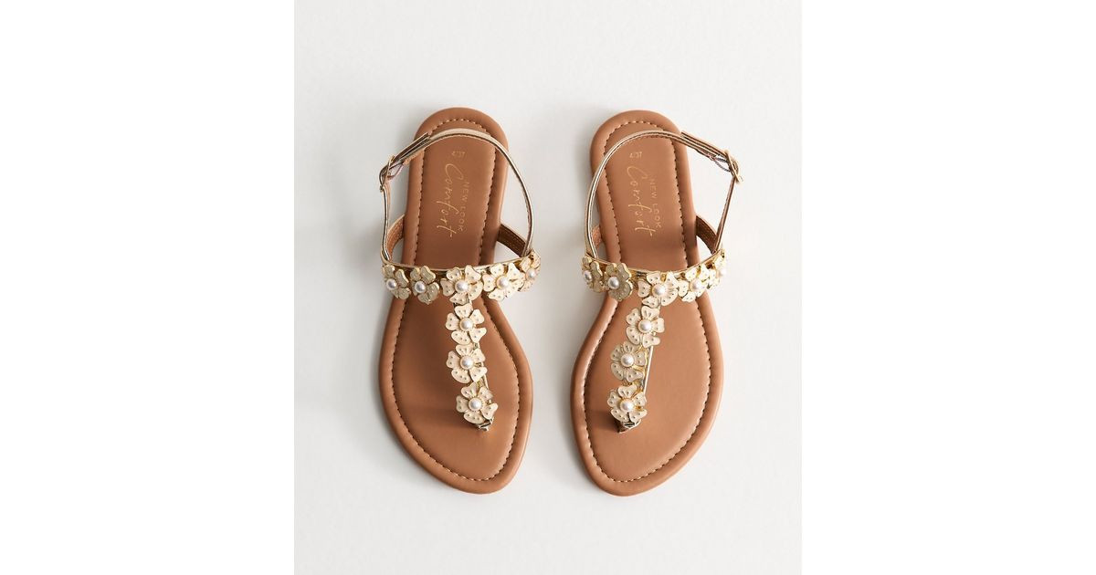 Off White Enamel Flower Toe Post Sandals | New Look | New Look (UK)