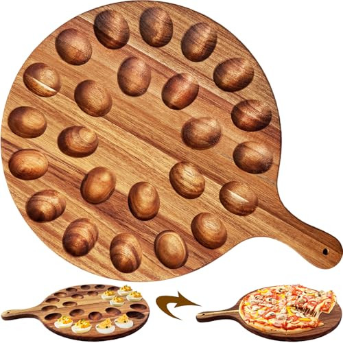Deviled Egg Platter,Wooden Deviled Egg Tray,Reversible 24 Holes Round Egg Holder Container Charcuterie Board for Kitchen Countertops,Serving Tray(Acacia Wood) | Amazon (US)