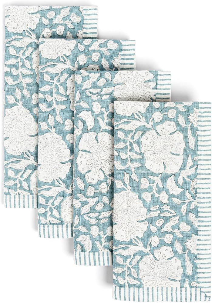 over&back Hand-Blocked Printed Cotton Cloth Napkins - Washable Napkins Set for Mixing, Matching, ... | Amazon (US)