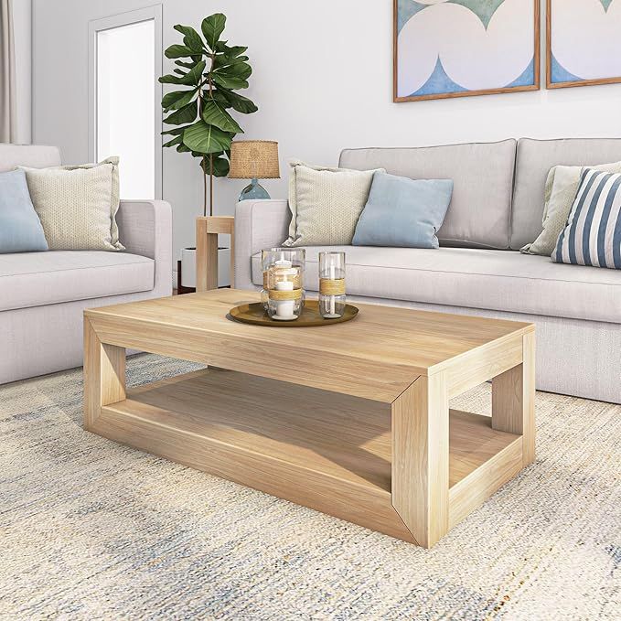 Plank+Beam Modern Rectangular Coffee Table with Shelf, Solid Wood, 48 Inch, Center Table with Sto... | Amazon (US)