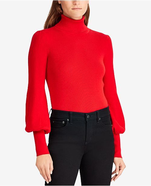 Ribbed Puff-Sleeve Sweater | Macys (US)