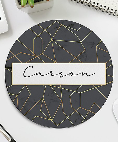 Gray & Gold Geometric Personalized Round Mouse Pad | Zulily