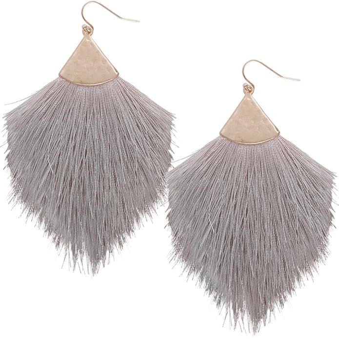Humble Chic Fringe Tassel Statement Dangle Earrings - Lightweight Long Feather Drops for Women | Amazon (US)