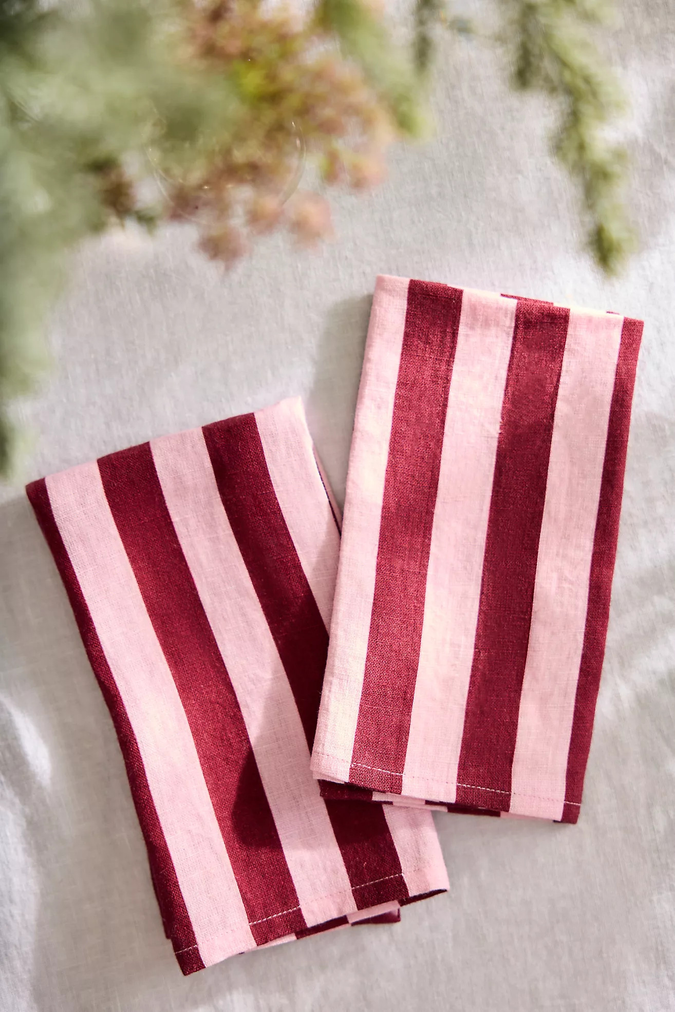 Orchid + Burgundy Stripe Linen Napkins, Set of 2 | Anthropologie (US)