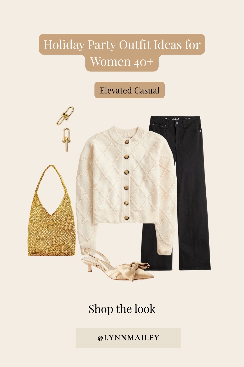Elevated holiday casual look for women 40+. Neutrals + metallic accents. Shop the look and save. 

#LTKHoliday #LTKOver40 #LTKWorkwear