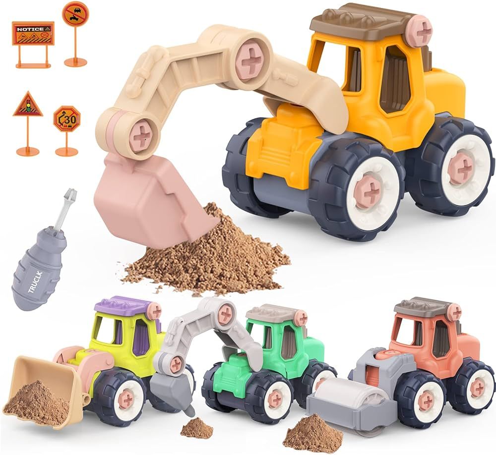 Vcent Toy 8 Pack STEM Construction Sand Toys for Toddlers Age 3-5, Take Apart Truck Toys for 3+ Y... | Amazon (US)